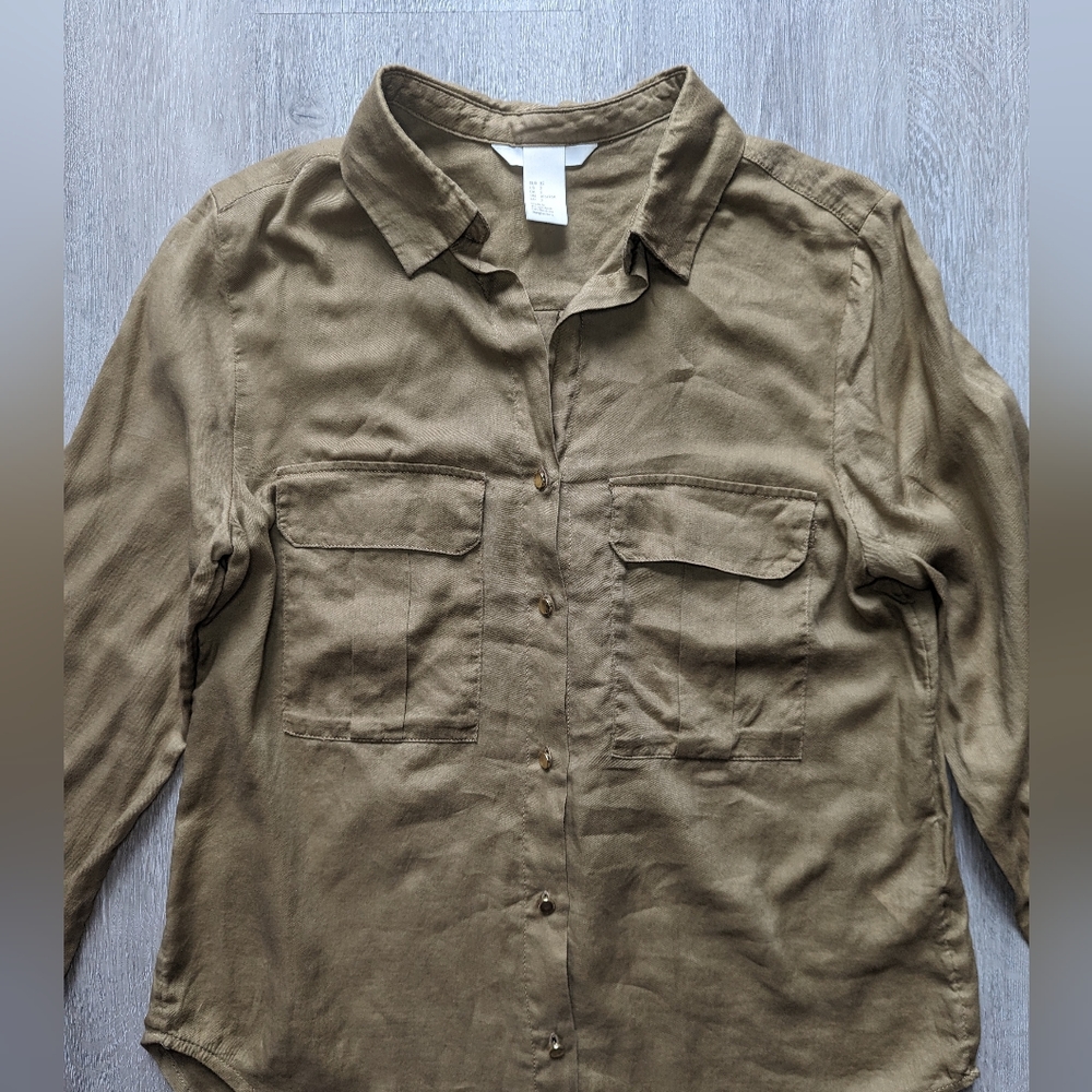 Khaki Green Button Down Cotton Shirt H&M